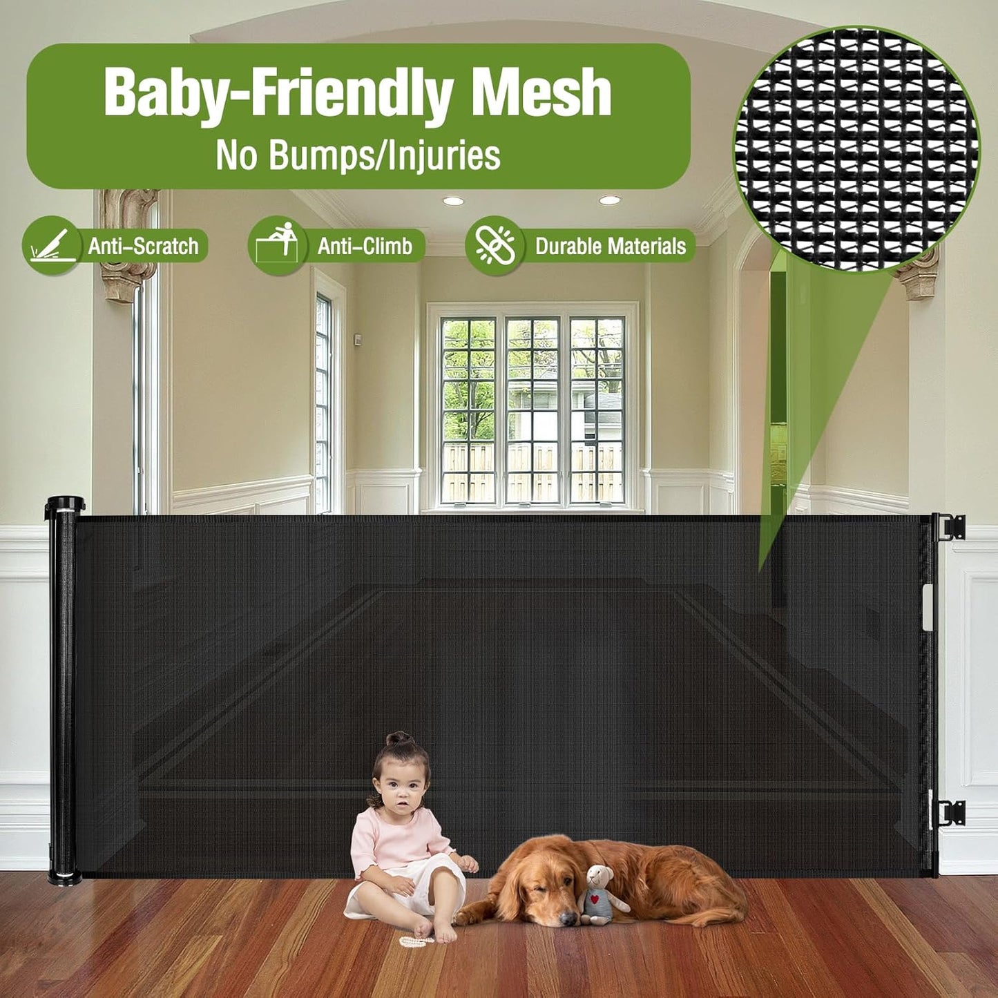 Extra Wide Baby Gate for Large Openings Retractable Baby Gates Indoor Outdoor Extra Long Dog Gate for Doorway Stair Gates for Kids or Pets Extra Large Dog Gate for Stairs