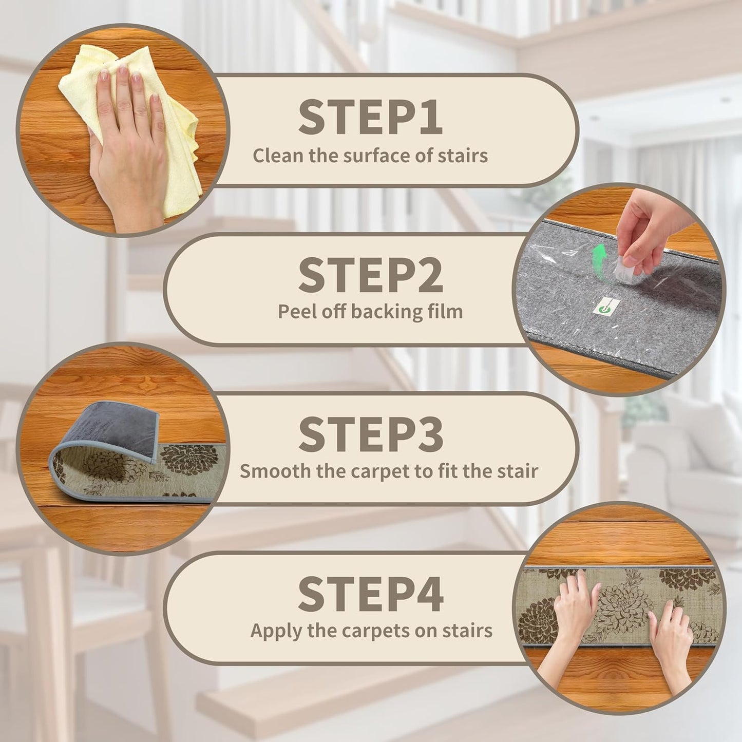 Non-Slip Stair Treads for Wooden Steps 15pcs,8"x30" Stair Carpet Treads for Indoor Use,Peel and Stick Stair Runners,Washable Reusable Adhesive Backing,Pet-Friendly Stair Capet for Kids,Elders,Dogs