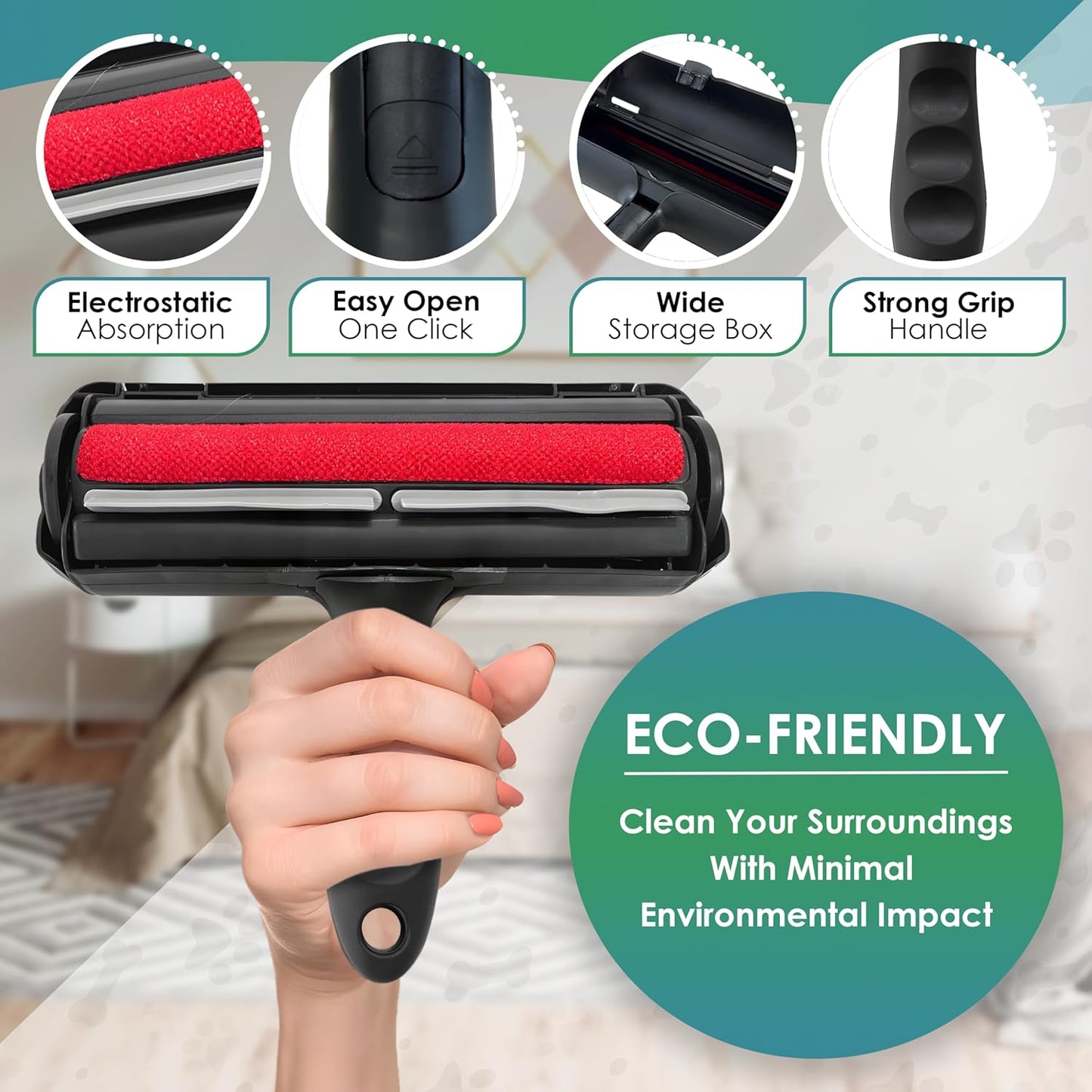 Pet Hair Remover Roller -Reusable, Self Cleaning Lint Roller for Pet Hair Removal on Furniture, Carpets, Clothes & Car Seats-Dog & Cat Hair Remover No Sticky Tapes (White)