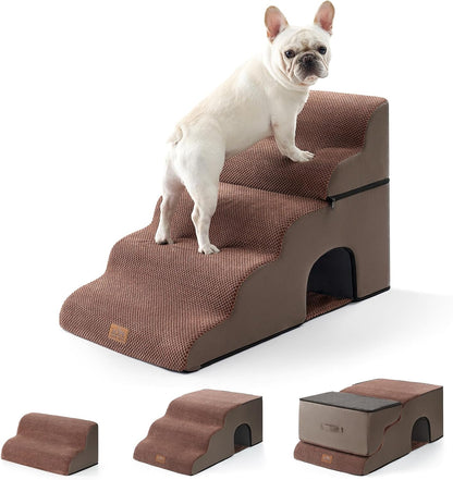 COZY KISS Extra Wide Dog Stairs with Tunnel, Foam Detachable Large Dog Step for Small Pet, Puppy or Cats, Medium Pet Ramp for High Bed, Couch, Sofa or Car, 19.7x33x22.4 inch, 5 Step, Beige