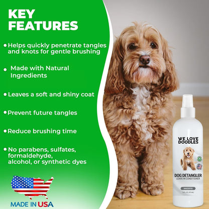 We Love Doodles Dog Detangler Spray - Leave-in Conditioner for Dogs - Dog Detangling Spray - Dematting Spray for Dogs - Tangle Remover - Made in The USA, Large 16 fl oz (Ocean Breeze)