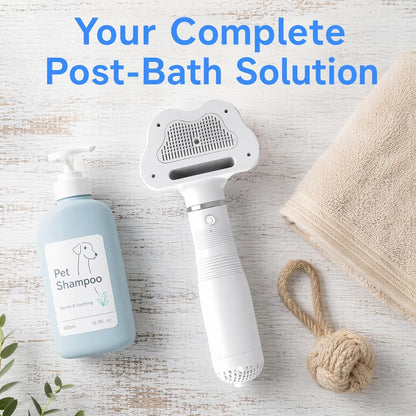 Pet Hair Dryer Brush, Dog Slicker Grooming Blower with Adjustable Temperature & Low Noise, Portable Pet Hair Dryer Comb for Small Medium Dogs Cats, Fast Drying & Detangling for Long/Short Haired Pets