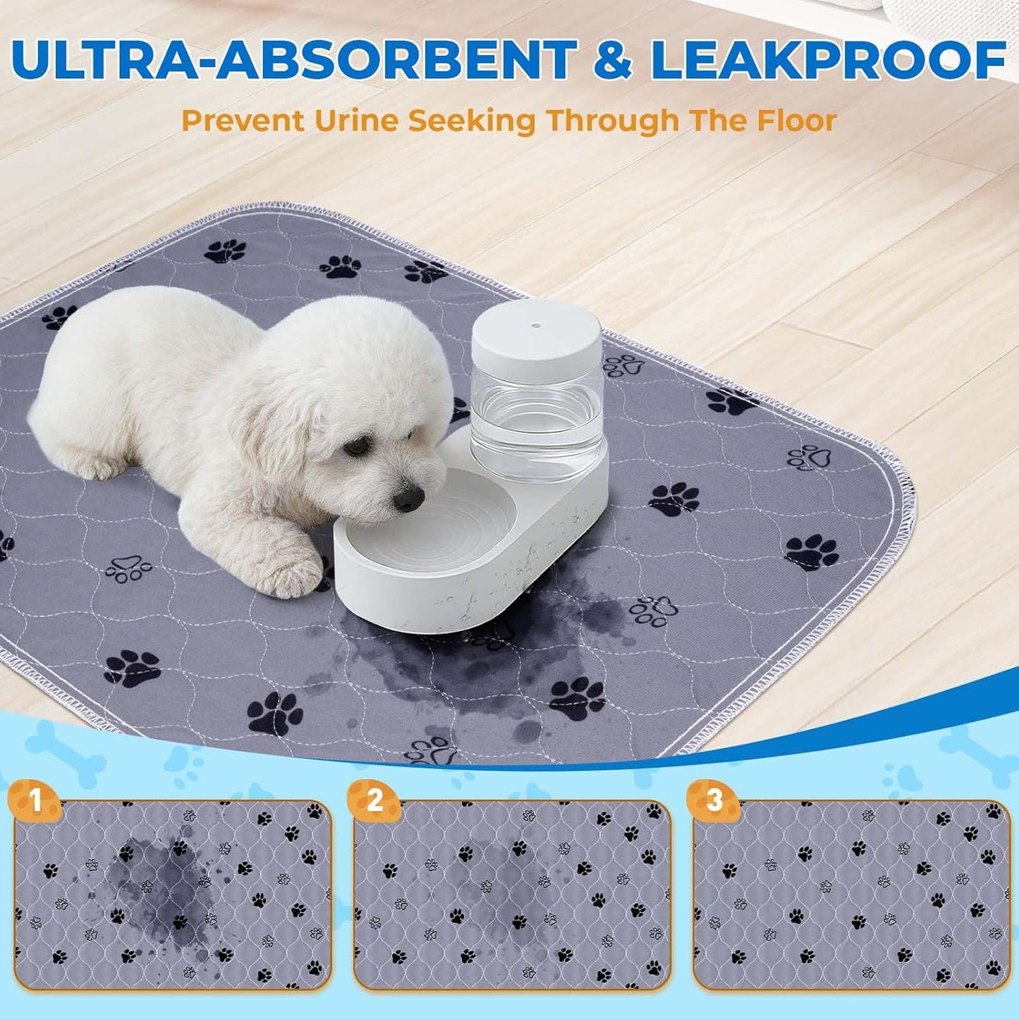 Fostanfly Washable Pee Pads for Dogs, 2 Pack Large 36"x41" Ultra-Absorbent and Leak-Proof Non-Slip Reusable Potty Training Pads for Dogs, Cats, Puppy, Potty Training of Add 8 Lanyards