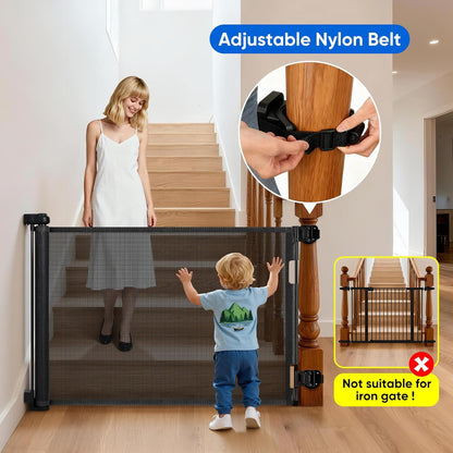 Upgraded Retractable Baby Gate, Extra Wide Safety Kids or Pets Gate, 33” Tall, Extends to 71” Wide, Mesh Safety Dog Gate for Stairs, Indoor, Outdoor, Doorways, Hallways(33”x71”, Black)