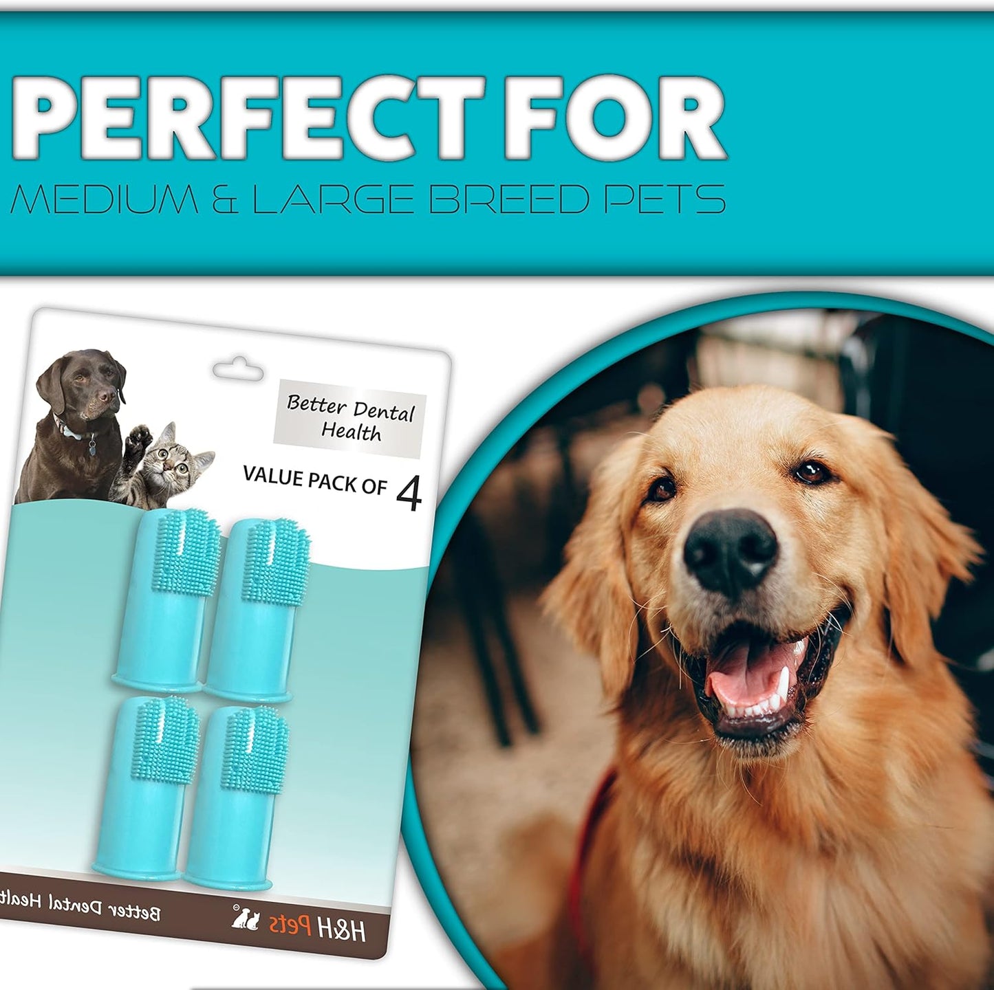 H&H Pets Dog Finger Toothbrushes - Professional Pet Finger Dental Brush Set for Dogs Puppies Cats, Soft Bristles, Size Small 4 Count-Silicon