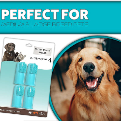 H&H Pets Dog Finger Toothbrushes - Professional Pet Finger Dental Brush Set for Dogs Puppies Cats, Soft Bristles, Size Small 4 Count-Silicon