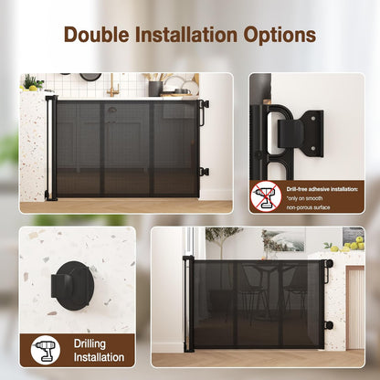 Reinforced 120" Extra Wide Retractable Baby Gates for Stairs, Mesh Saftey Gate for Pets, 10 Foot Retractable Dog Gate, No Drilling, One-Hand Operation, Retractable Gate for Indoor & Outdoor Use