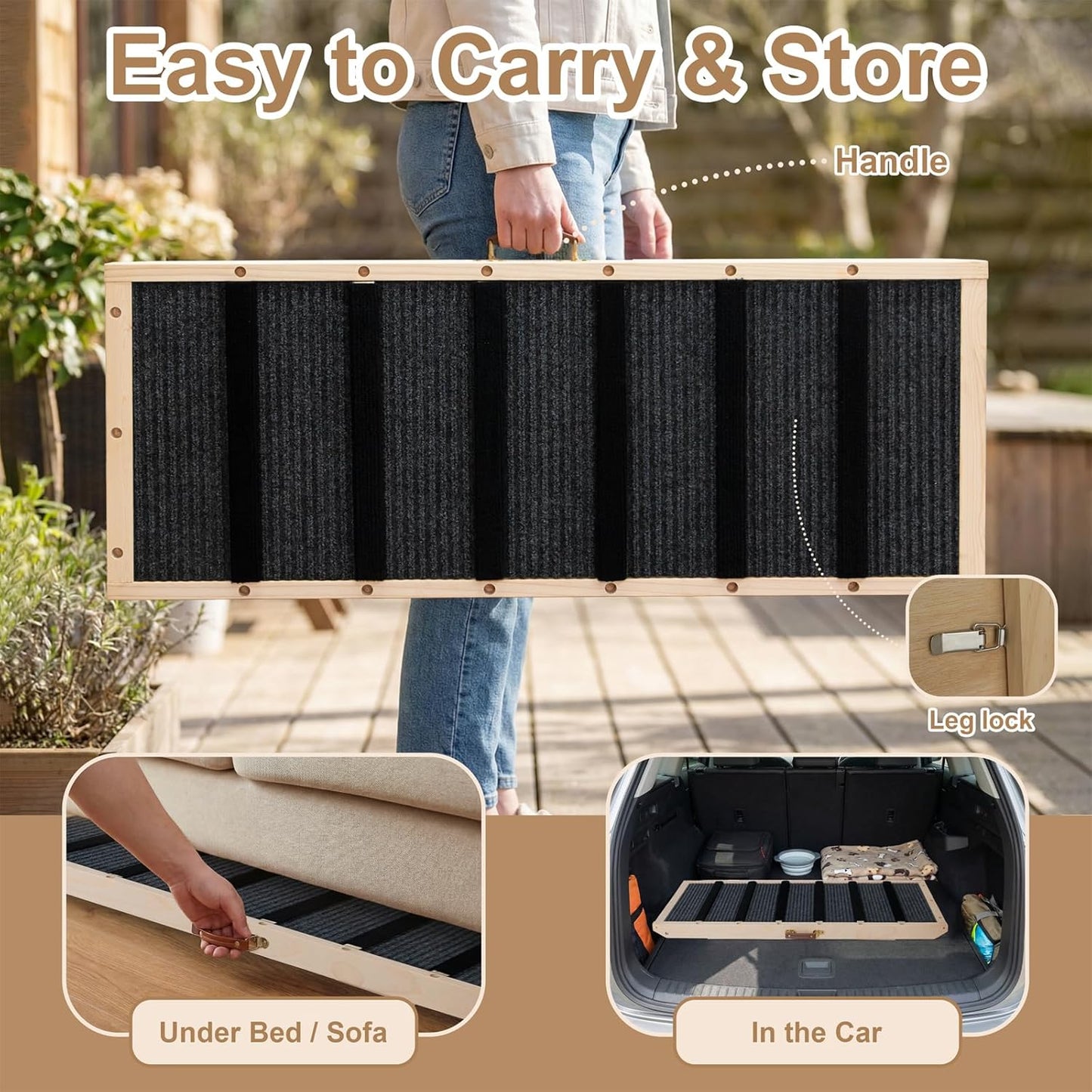 Dog Ramp for Bed, for Couch, 47.24" Long Wooden Pet Ramp for Small & Large Dogs to Get on Bed Couch Car Up to 200LBS, 4 Adjustable Heights (13.7"-24.6"), Foldable Dog Bed Ramp with Anti-Slip Surface