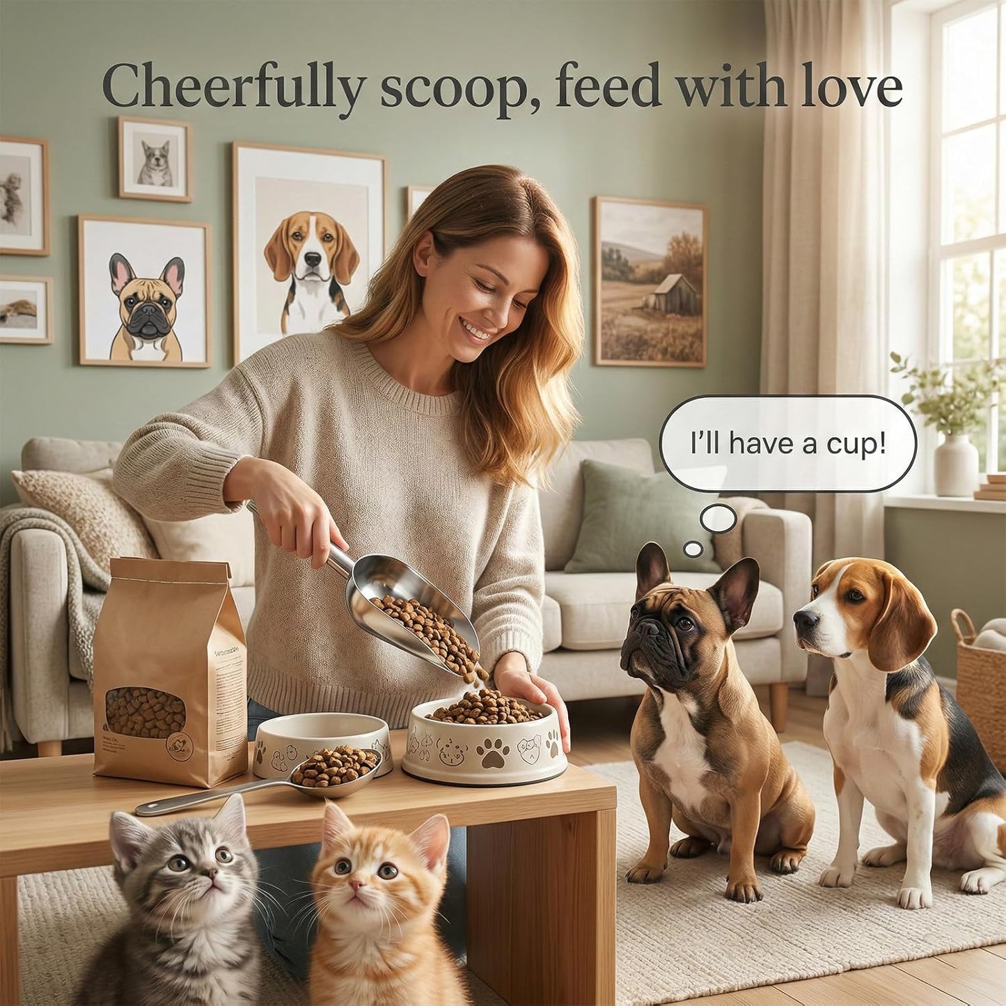 1 Cup Dog Food Scoop Stainless Steel Pet Food Scoop with Long Handle Thickened Precision Scale Cat Scoops Easy to Clean for Wet Dry Foods And Kitchen Use Dishwasher Safe