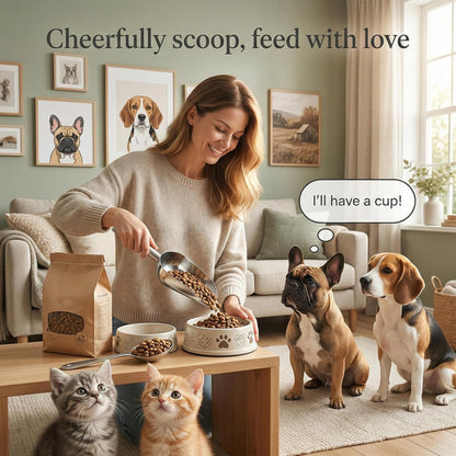 1 Cup Dog Food Scoop Stainless Steel Pet Food Scoop with Long Handle Thickened Precision Scale Cat Scoops Easy to Clean for Wet Dry Foods And Kitchen Use Dishwasher Safe