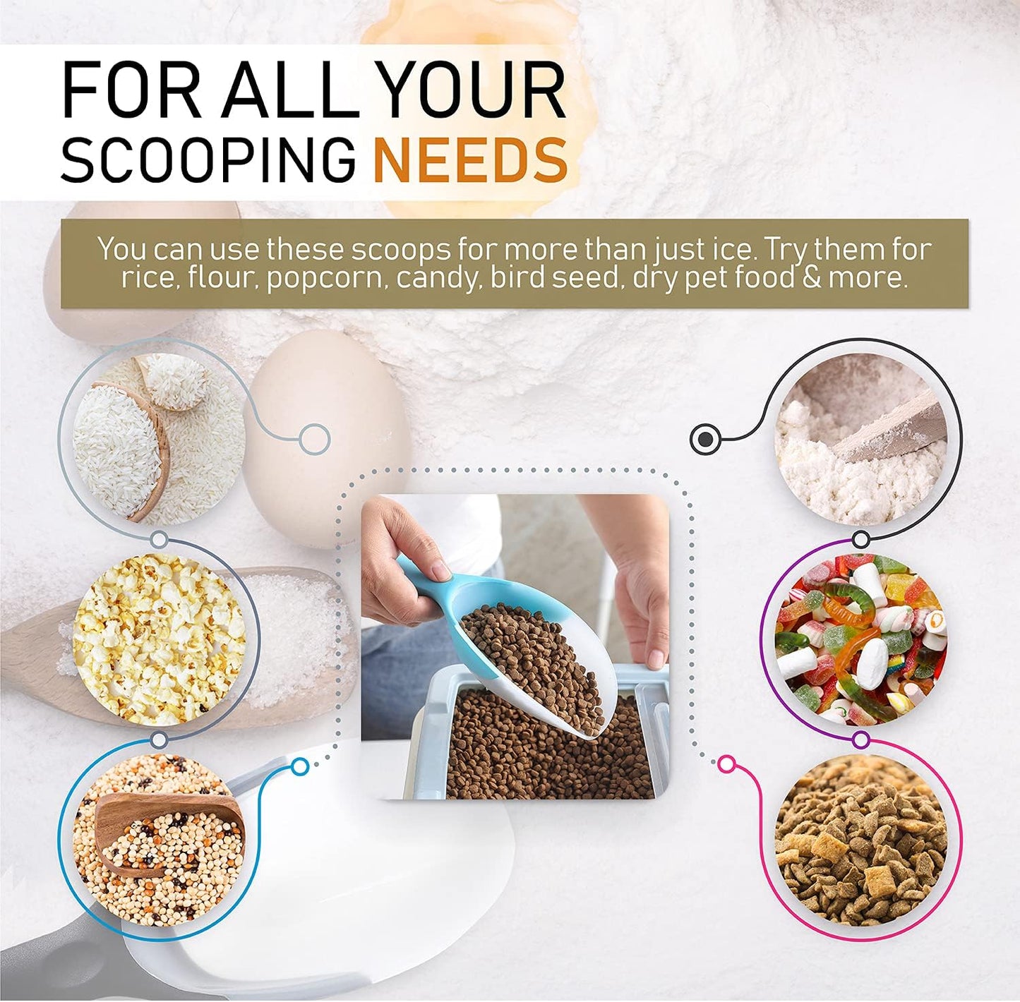 Spring Chef Dog Food Scoop, Contoured Translucent Flexi-Plastic Pet Food Scooper with Soft Grip Handle, Kitchen Magnetic Ice Scoop for Freezer, Ice Machine, Popcorn, Flour, Coffee Bean - Mint
