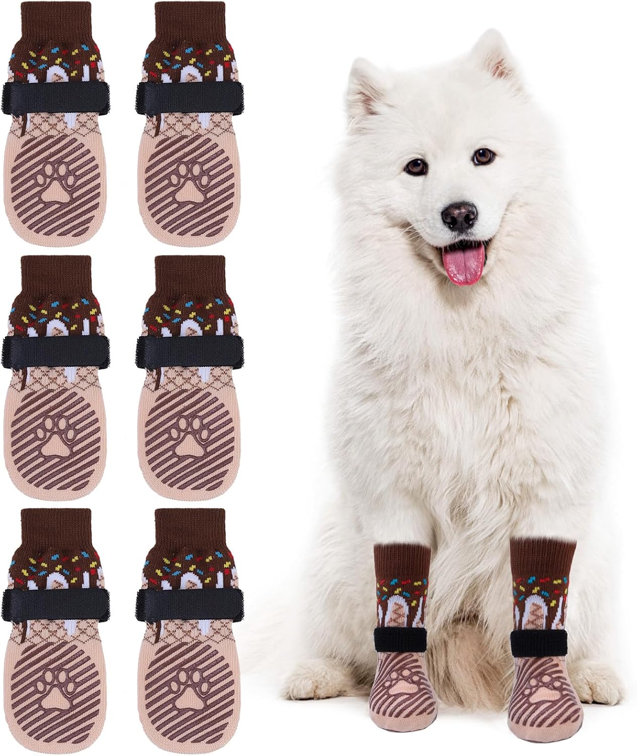 EXPAWLORER 6Pcs Anti-Slip Dog Socks to Prevent Licking Paws,Dog Shoes for Hot Pavement,Dog Booties Traction Control on Hardwood Floor,Boots & Paw Protectors, for Puppy Small Medium Large Senior Dogs