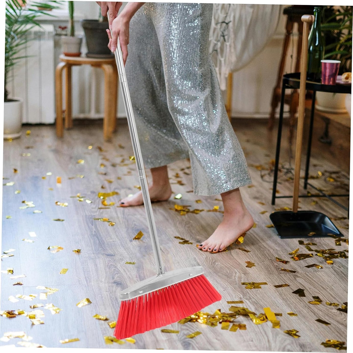 Ipetboom Pet Hair Broom Indoor Dustpan Soft Bristles Heavy Duty Stainless Steel Outdoor Broom for Garage Lobby
