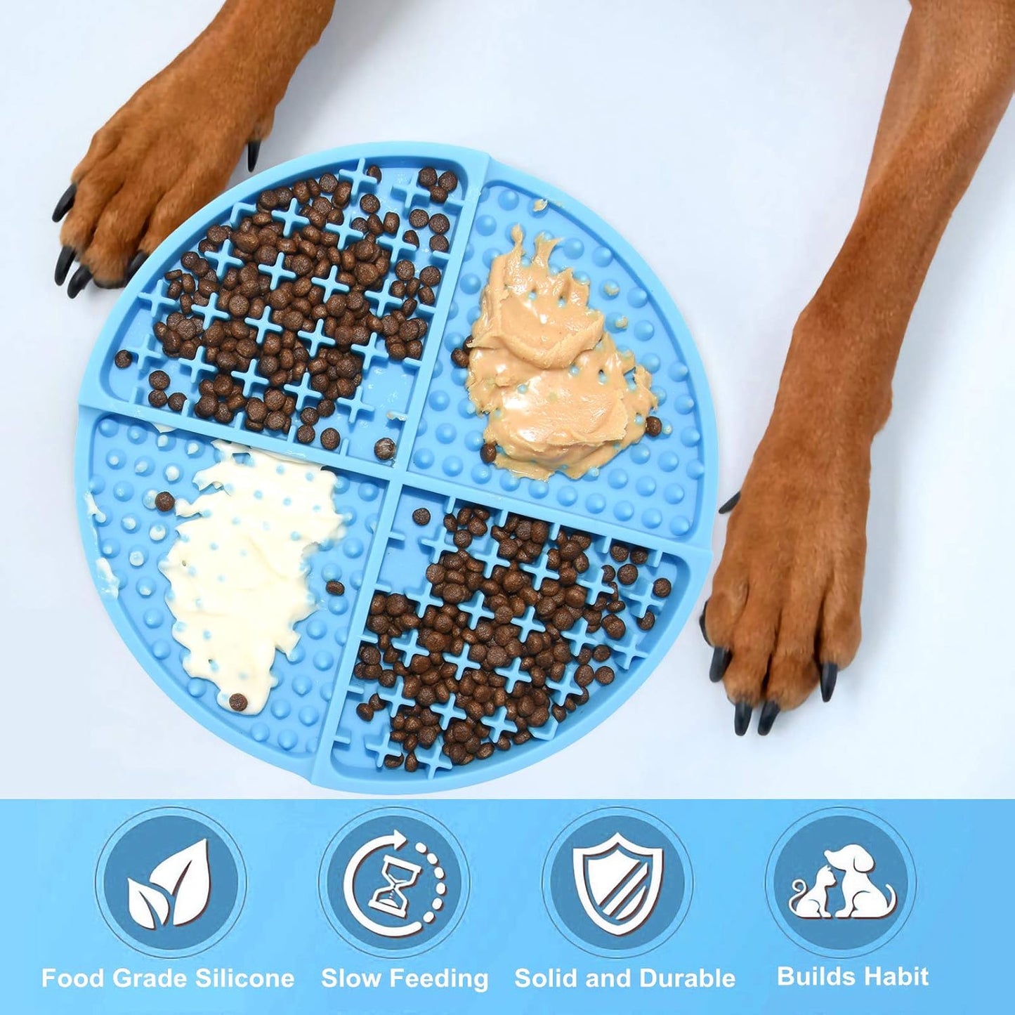 Bangp Silicone Dog & Cat Lick Mat and Slow Feeder,Extends Mealtime for Fast Eaters and Reduces Anxiety,Heavy-Duty Design,Dishwasher Safe,Perfect for Yogurt,Treats,Peanut Butter (Blue)