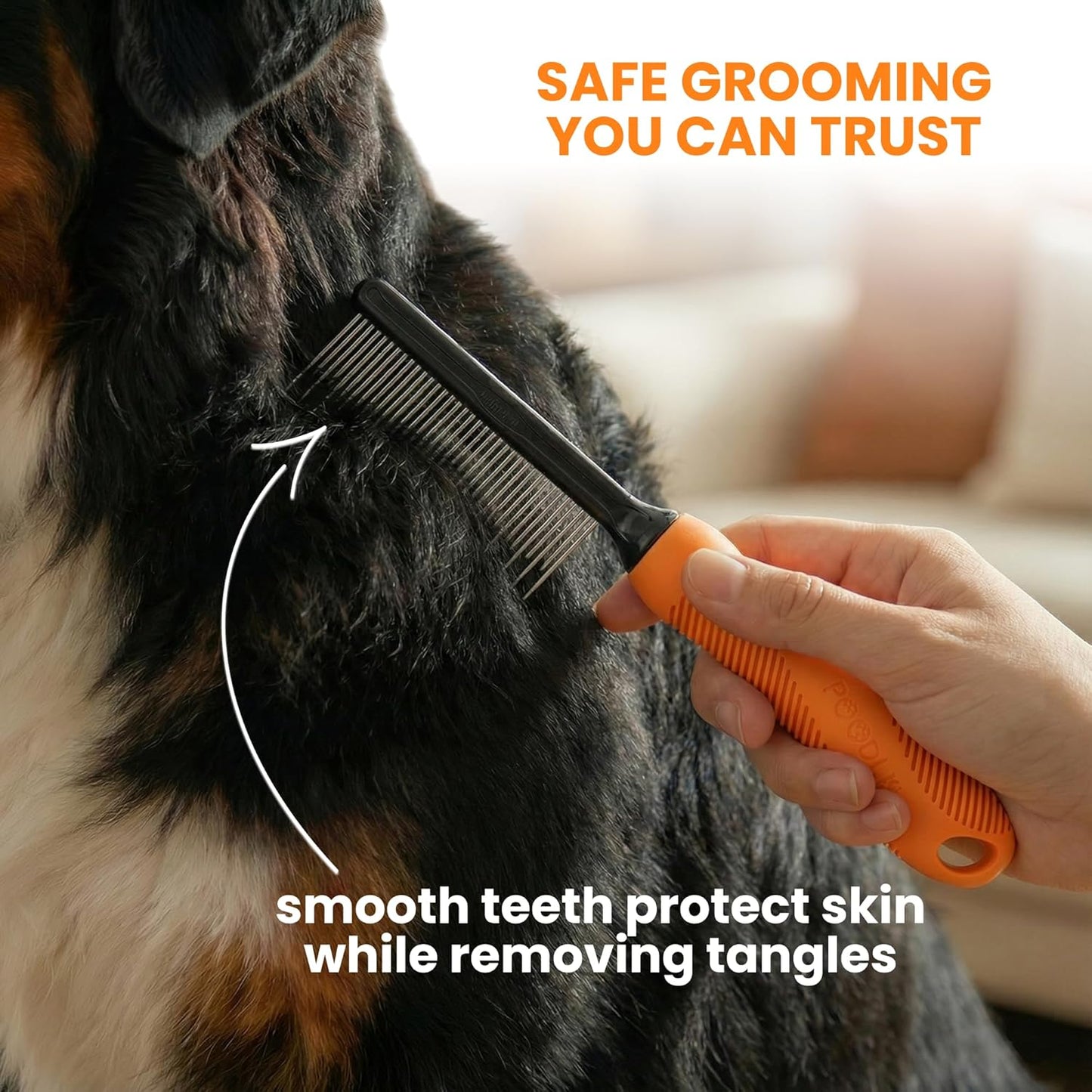 Poodle Dematting Fur Rake Comb Brush for Dogs and Cats - Long 2.5" Steel Safety Blades Metal Comb for Detangling Matted or Knotted Undercoat Hair (Orange)
