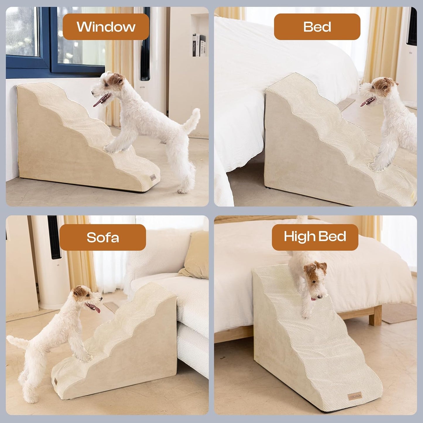 Dog Stairs for High Beds Up to 30", Extra-Tall 5-Step Dog Steps for Bed, 24.5" Tall Foam Pet Stairs for Small & Medium Dogs, Gentle Slope Cat Ramp for Bed with Washable Cover