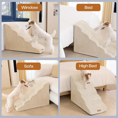 Dog Stairs for High Beds Up to 30", Extra-Tall 5-Step Dog Steps for Bed, 24.5" Tall Foam Pet Stairs for Small & Medium Dogs, Gentle Slope Cat Ramp for Bed with Washable Cover