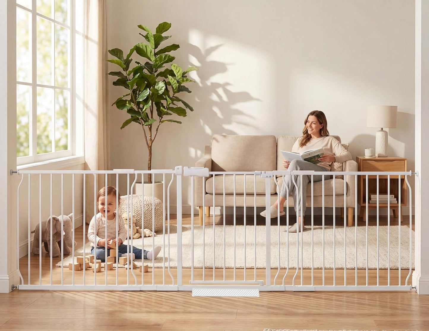 Extra Wide Baby Gate Tension Indoor Safety Gates Black Metal Large Pressure Mounted Pet Gate Walk Through Long Safety Dog Gate for The House Doorways Stairs (62.2"-66.93"/158-170CM, Black)