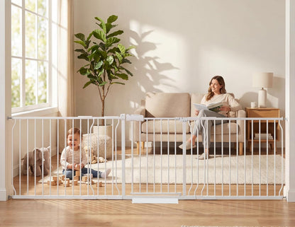 Extra Wide Baby Gate Tension Indoor Safety Gates Black Metal Large Pressure Mounted Pet Gate Walk Through Long Safety Dog Gate for The House Doorways Stairs (62.2"-66.93"/158-170CM, Black)