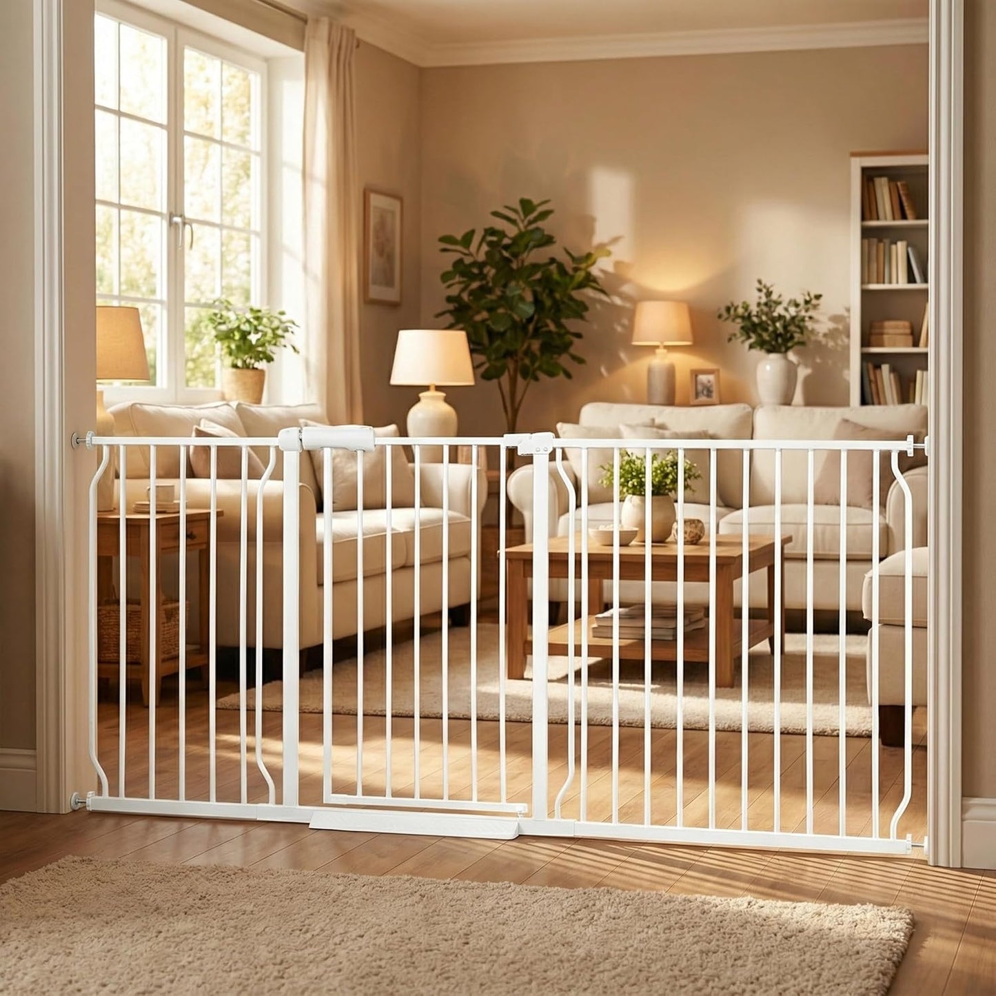 Extra Wide Baby Gate 85.8-90.5" Dog Gate Indoor Pressure Mounted No Drill Safety Gate for Large Entries, Kitchen,Stairs & Doorways, Black Metal Indoor Pet Gate for Kids & Dogs