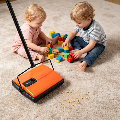 CLEANHOME Manual Carpet Sweeper for Pet Hair - Rotating Brush Floor Sweeper, Lightweight Push Broom for Classroom Rugs, Non-Electric Lint & Crumb Cleaner, Easy-Dump Dustbin, No Batteries Needed