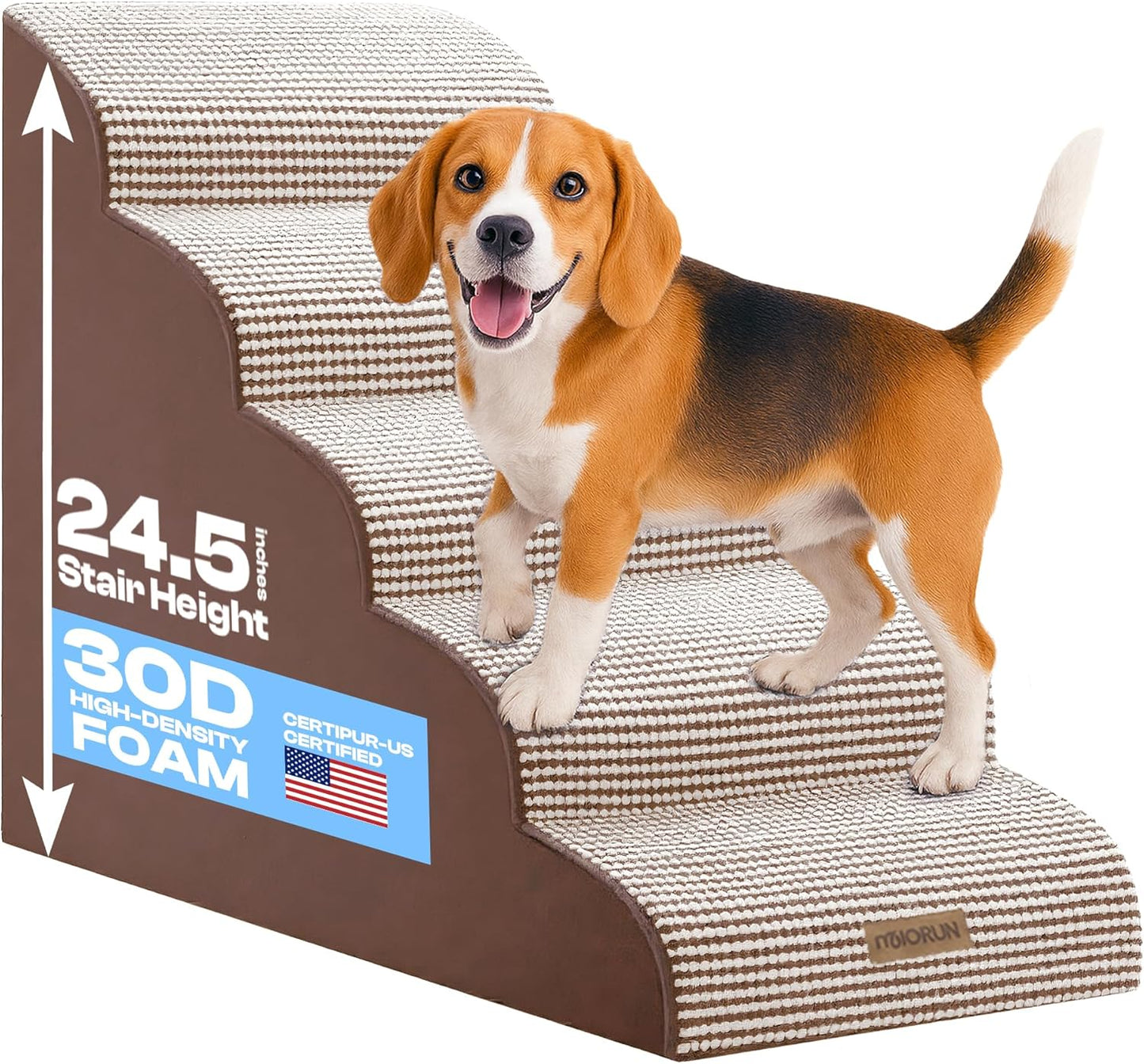 Dog Stairs for High Beds Up to 30", Extra-Tall 5-Step Dog Steps for Bed, 24.5" Tall Foam Pet Stairs for Small & Medium Dogs, Gentle Slope Cat Ramp for Bed with Washable Cover