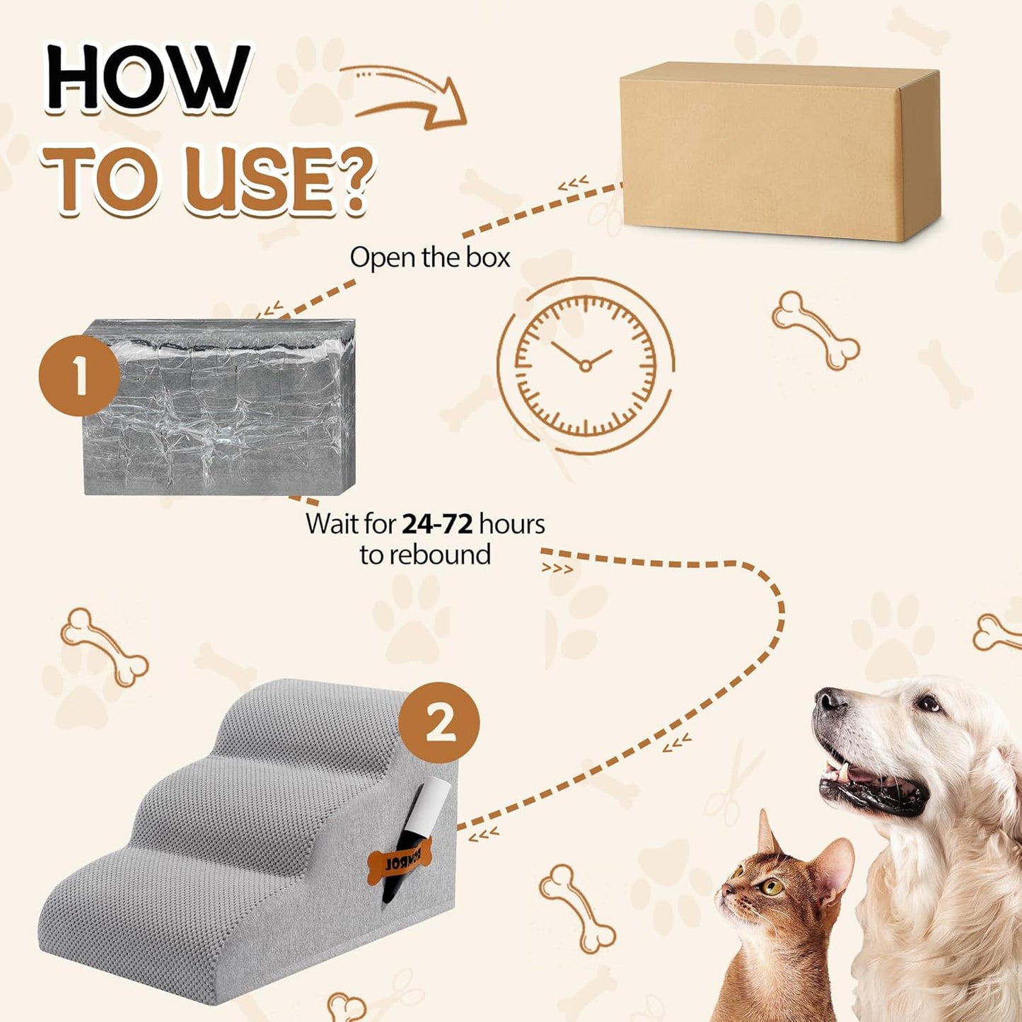 Romrol Dog Stairs Ramp for High Beds Couches, High Density Foam Pet Steps with Durable Non-Slip Waterproof Fabric Cover, Dog Stairs for Small Dogs or Cats or Pets, 5-Step, 22 Inch, Grey