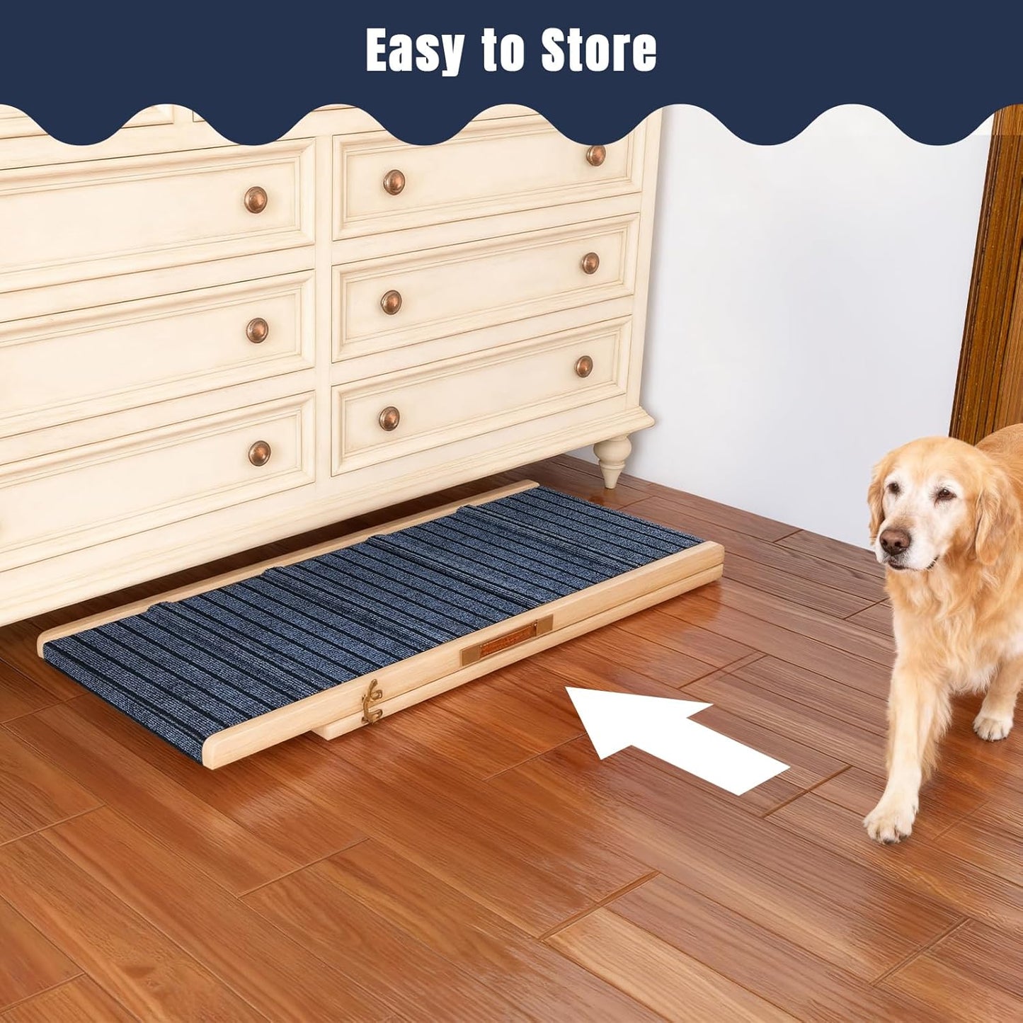 Adjustable Wooden Dog Ramp for Small & Medium Dogs, 27.6" Long x 11.8" Wide Portable Pet Ramp for Bed, Couch, Sofa & Car, Anti-Slip Carpet, Lightweight Foldable Indoor Outdoor Travel Dog Ramp