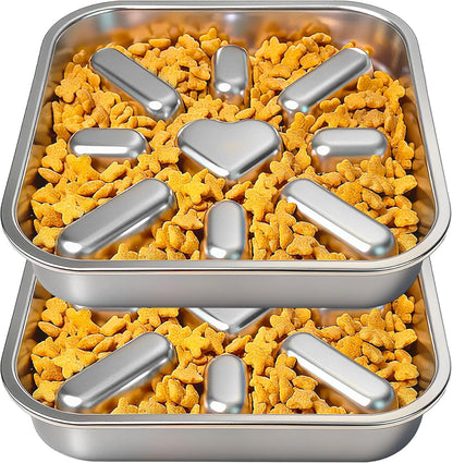 Slow Feeder Dog Bowls with Non-Slip Mat, Stainless Steel Metal Slow Feeder for Small & Medium Dogs, 2 Cups Pet Bowl for Fast Eaters, Slows Down Eating, Dishwasher Safe, Anti-Gulping Dog Bowl