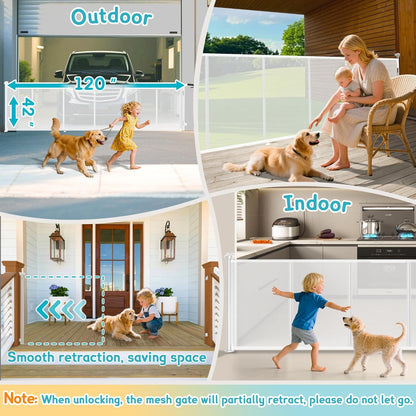 160 Inch Retractable Baby Gates Extra Wide, 42 Inch Extra Tall Retractable Gate, 13 FT Reinforced Retractable Dog Gate with Reinforcement Rod to Prevent Crawling Through, for Doorways, Stairs, Hallway