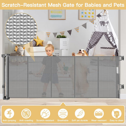 Reinforced 28 Inch Tall Retractable Baby Gates for Dogs, Easy Step Over Pet Gate with Support Rods, 55" Wide Retractable Dog Gate, Puppy Gates for The House Short Dog Gate for Stairs, Doorways, White