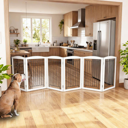 ZJSF Freestanding Foldable Dog Gate for House Extra Wide Wooden White Indoor Puppy Gate Stairs Doorways Pet Gate Tall Dog Fence 3 Panels Fence