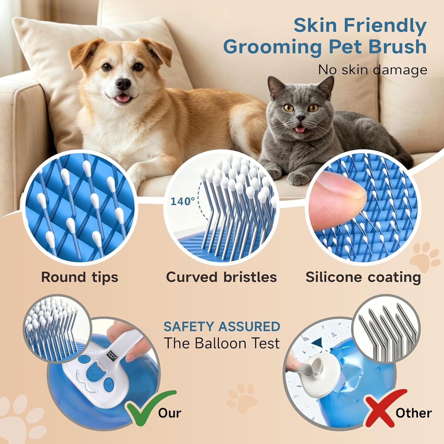 4-in-1 Pet Steam Brush for Dog & Cat with Dual Spray Nozzle | Shedding Hair Removal Comb with Waterless Shampoo, Self-Cleaning Grooming Tool for Anti-Static Skin-Friendly Use (blue)