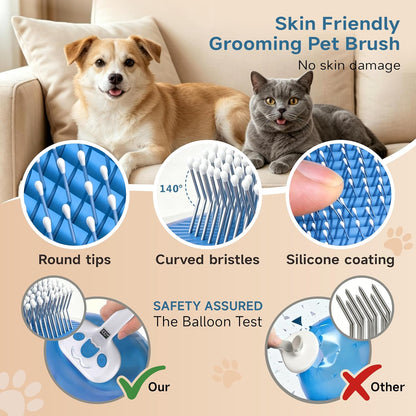 4-in-1 Pet Steam Brush for Dog & Cat with Dual Spray Nozzle | Shedding Hair Removal Comb with Waterless Shampoo, Self-Cleaning Grooming Tool for Anti-Static Skin-Friendly Use (blue)