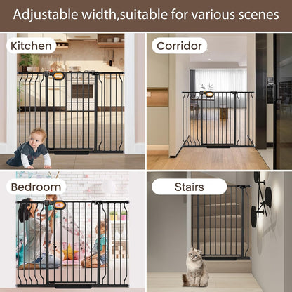 owlie 37.4" Extra Tall Wide Baby Gate for Stairs Doorways,47-57 Inch Extra Large Long Baby Gate with Door Indoor Safety Metal Pressure Mounted Pet Gate with Walk-Thru Auto Close, Black