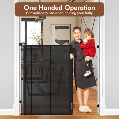 Reinforced 48" Extra Tall Pet Gate with Support Rods, 4 Ft Tall Retractable Baby Gates for Doorways 55" Wide Mesh Dog Gate Indoor Outdoor - Prevent Baby/Pet from Jumping Over, Black