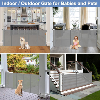 Reinforced 90 Inch Retractable Baby Gates Extra Wide Baby Gate with Reinforced Strips, 7.5ft Long Retractable Dog Gate for The House 33 Inch Tall Extra Long Pet Gates for Wide Openings, Black