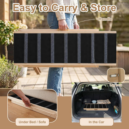 Dog Ramp for Bed, 43.5" Long Wooden Foldable Dog Ramp, 6 Adjustable Heights from 14" to 26" with Anti-Slip Traction Mat, Portable Pet Ramp for Car, Bed, Couch, Max 200lbs - 43.5inch
