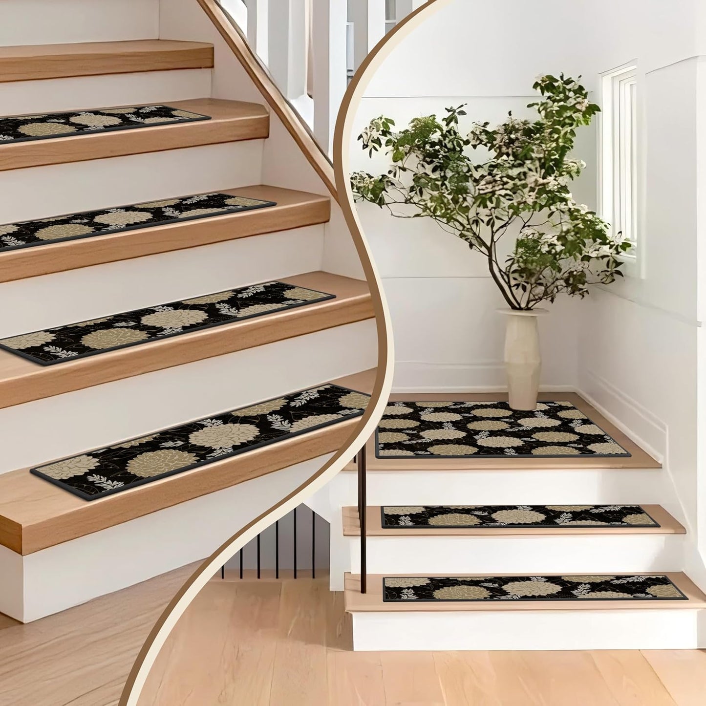 Non-Slip Stair Treads for Wooden Steps 15pcs,8"x30" Stair Carpet Treads for Indoor Use,Peel and Stick Stair Runners,Washable Reusable Adhesive Backing,Pet-Friendly Stair Capet for Kids,Elders,Dogs