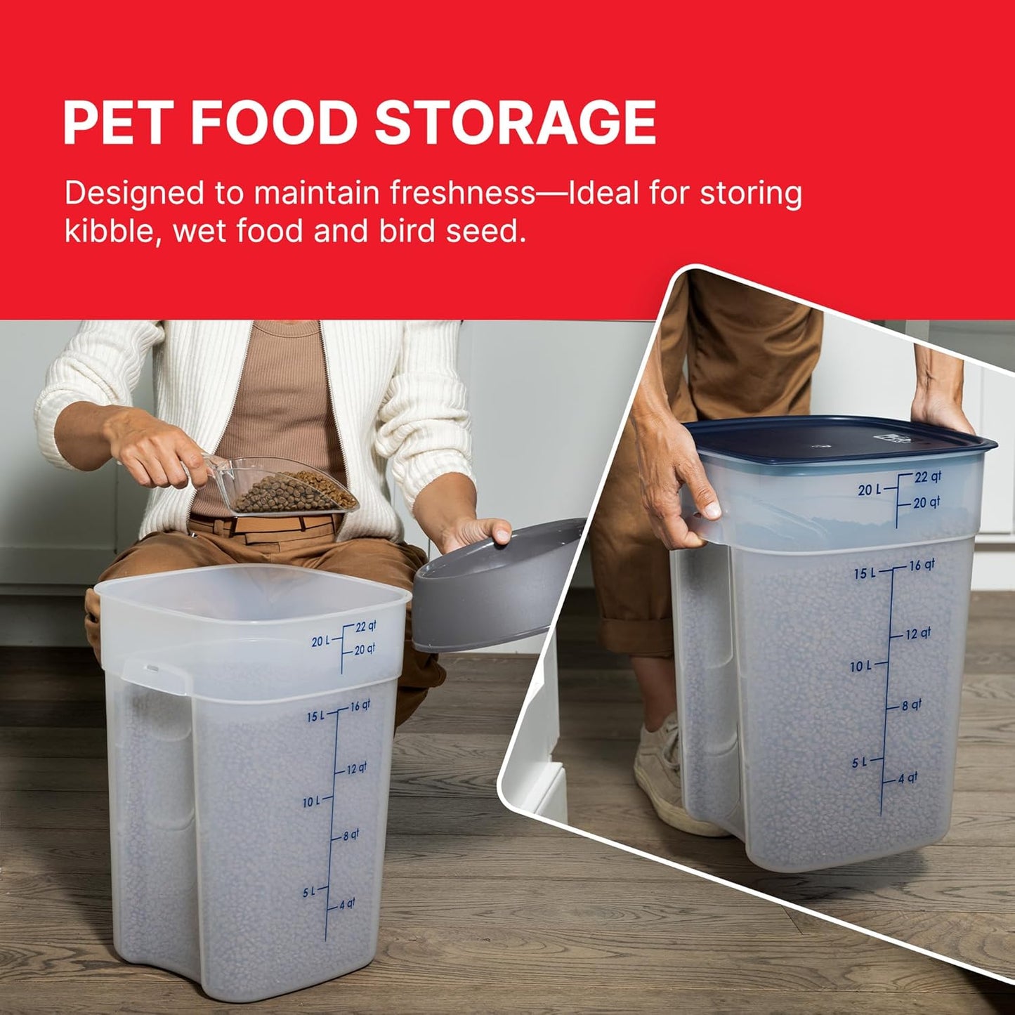 Cambro FreshPro 12 Quart (QT) Food Storage Container with Lid (Restaurant Grade) - for Food Prep, Commercial Kitchen, Pet and Dog Food Container (Translucent)