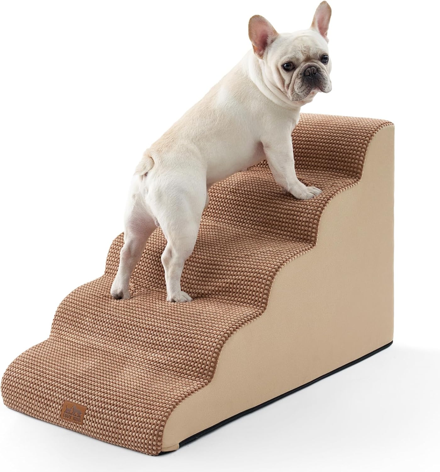 COZY KISS Extra Wide Dog Stairs with Tunnel, Foam Detachable Large Dog Step for Small Pet, Puppy or Cats, Medium Pet Ramp for High Bed, Couch, Sofa or Car, 19.7x33x22.4 inch, 5 Step, Beige