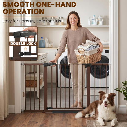 Mumeasy Baby Gate Extra Wide, 29.7-51'' Pressure Mounted Dog Gate with Walk Thru Door, Auto Close Pet Gate for House, Stairs, Doorways,Black