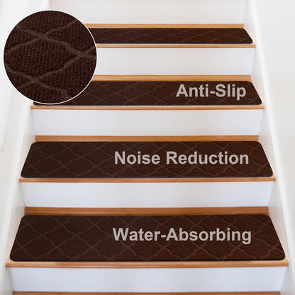 Extra Wide Non Slip Stair Treads for Wooden Steps – 15 Pack 9" x36'' Extra Wide Carpet Runners with Reusable Adhesive, Step Pads for Dogs, Kids, Seniors, Machine Washable – Geige