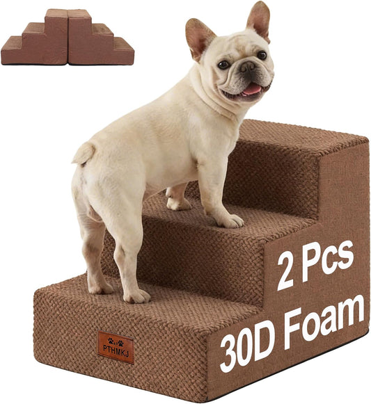 2 Pack Dog Stairs for Small Dogs 3-Step Pet Stairs for Bed Couch Chair Stool Non-Slip Pet Steps for Puppy Small Dogs Cat Older Pet Grey 13.6" H
