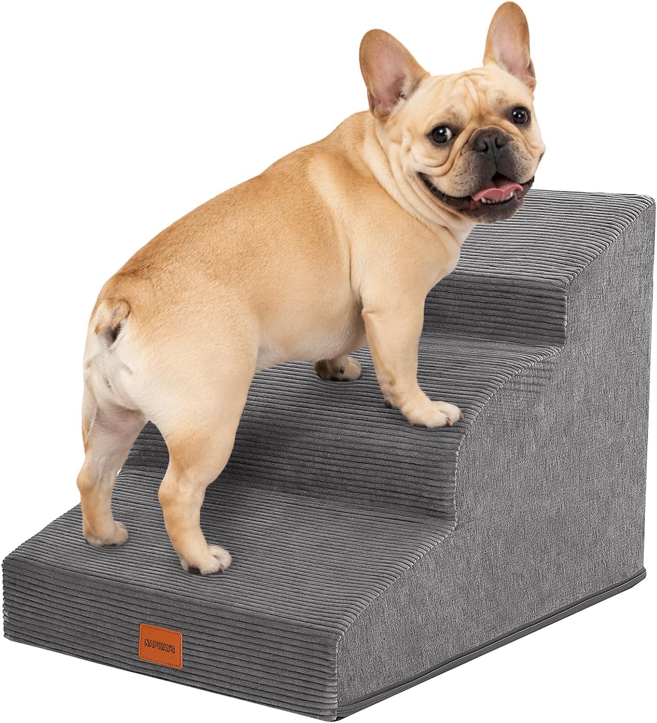 Dog Stairs for Small Dogs and Cats, 15.7" H, 3-Step Curved Pet Ramp for Couch Sofa and Chair, Non-Slip Medium Pet Steps with High Density Foam, Beige