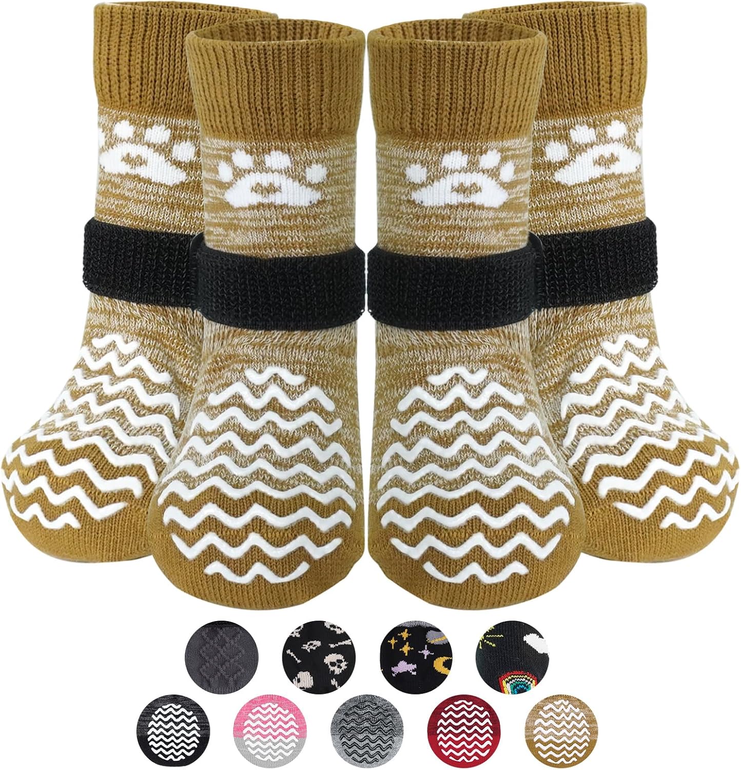 PUPTECK Anti Slip Dog Socks with Double Grippers for Hardwood Floors, Shoes for Hot/Cold Pavement, Boots & Paws Protectors to Prevent Licking, Traction Booties for Senior Small Large Dogs