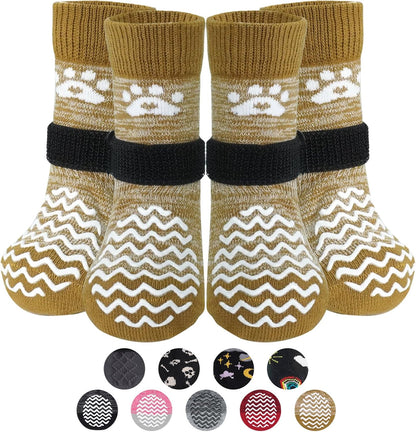 PUPTECK Anti Slip Dog Socks with Double Grippers for Hardwood Floors, Shoes for Hot/Cold Pavement, Boots & Paws Protectors to Prevent Licking, Traction Booties for Senior Small Large Dogs