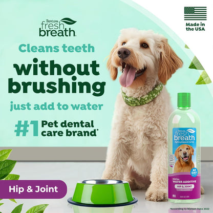 TropiClean Fresh Breath Water Additive for Dogs, Dog Breath Freshener and Teeth Cleaning Solution, No Toothpaste or Toothbrush Required, 16oz.