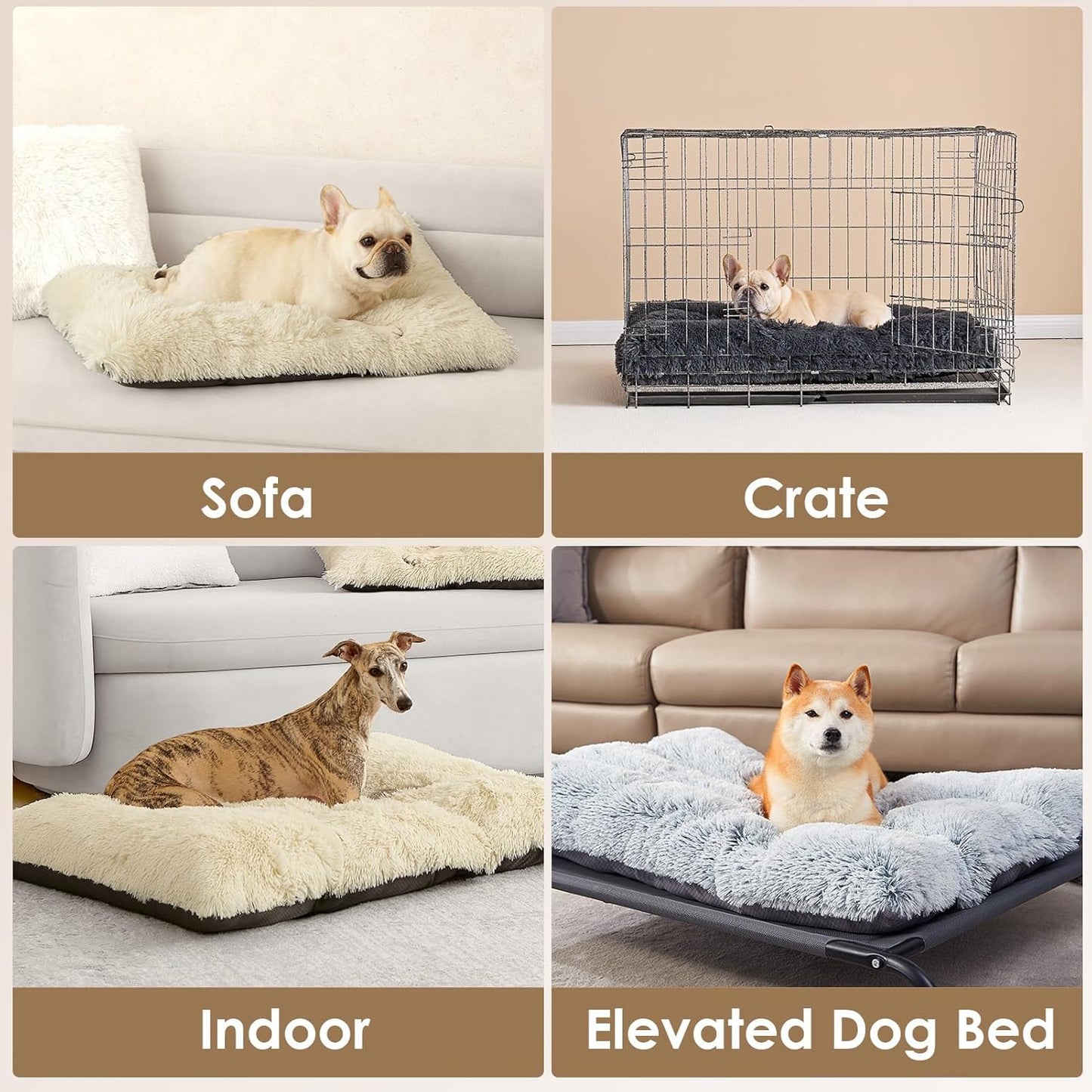 EHEYCIGA Fluffy Dog Crate Bed for Medium Dogs, Plush Faux Fur Crate Pad, Calming Anti Anxiety Medium Dog Bed, Washable Soft Warm Crate Mat with Non-Slip Bottom