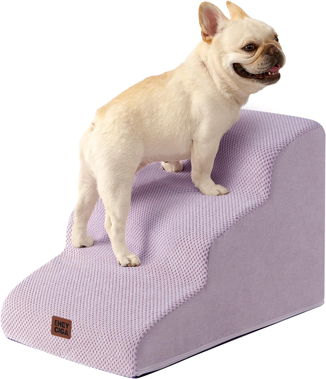 EHEYCIGA Curved Dog Stairs Ramp for High Beds 19.7" H, 4-Step Dog Steps for Small Dogs and Cats, Pet Stairs for High Bed Climbing, Non-Slip Balanced Pet Step Indoor, Grey